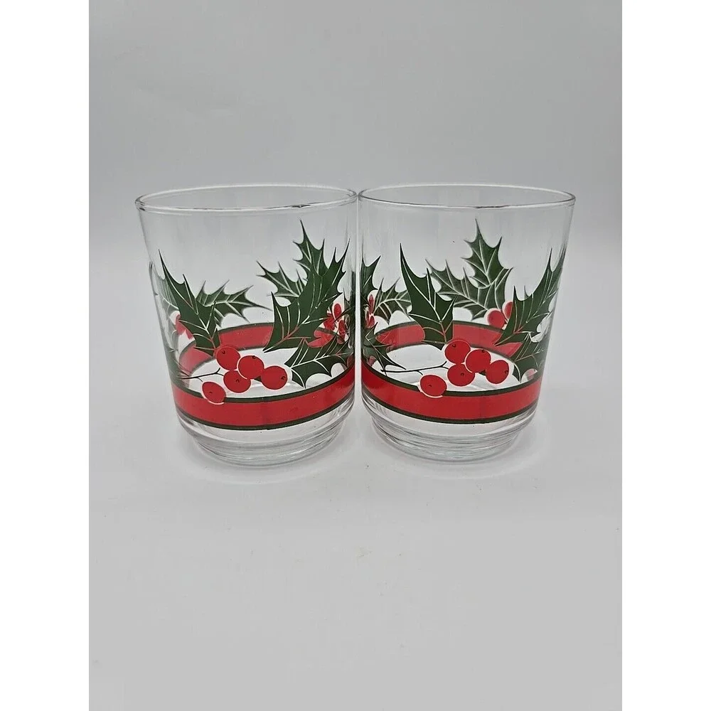 Vintage Set of (2) LIBBY Holly & Berries Ribbon 4